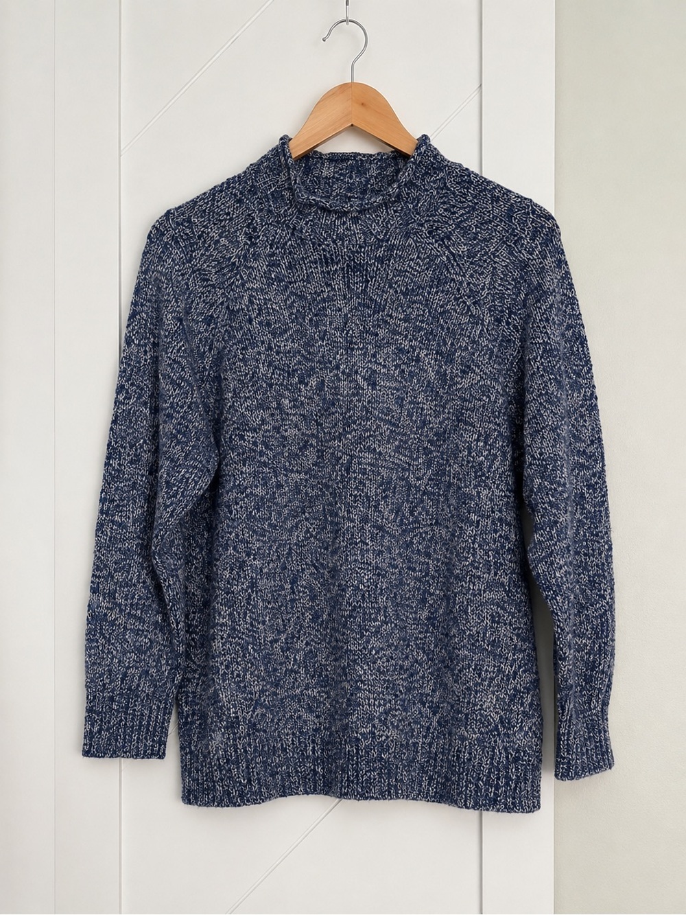 L.L.Bean Blue Ragg Cotton Funnel Neck Sweater XL Petite